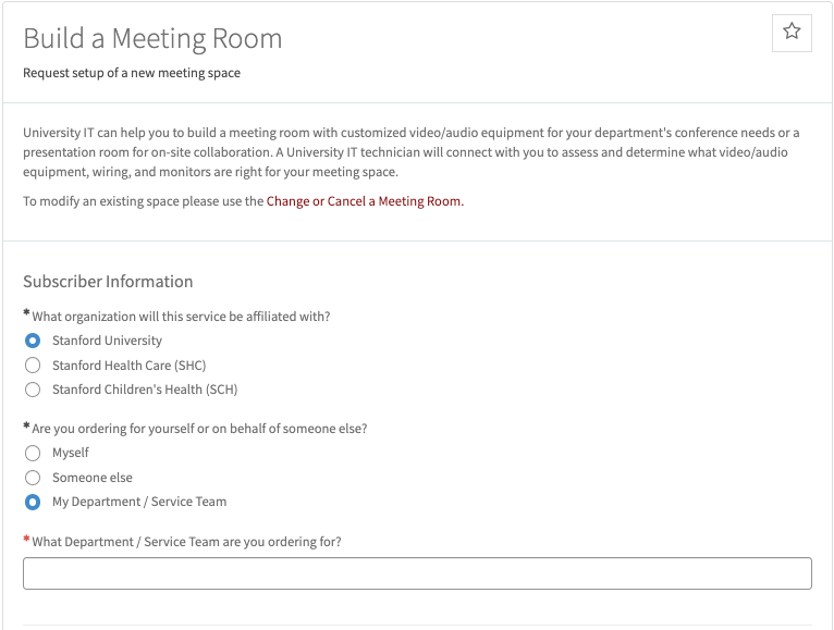 How to Request Build a Meeting Room Service | University IT